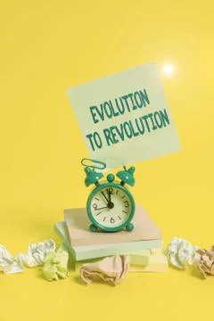 Text sign showing Evolution To Revolution. Conceptual photo adapting to way of Fotos de archivo