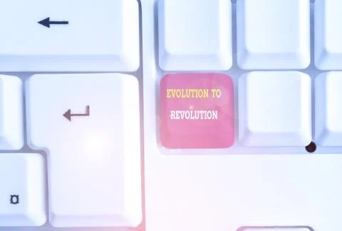 Text sign showing Evolution To Revolution. Conceptual photo adapting to way of 스톡 사진
