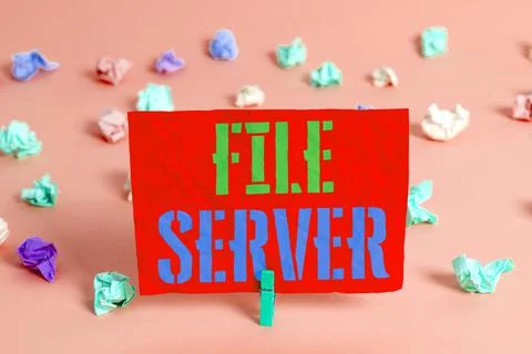 Text sign showing File Server. Conceptual photo device which controls access to Foto stock