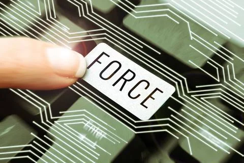 Text sign showing Force. Word Written on strength or energy as an attribute of Foto stock
