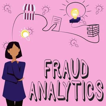 Text sign showing Fraud Analytics. Business idea identification of actual or Illustrazione stock