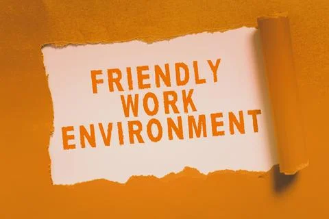Text sign showing Friendly Work Environment. Business approach future city smart Illustrazione stock