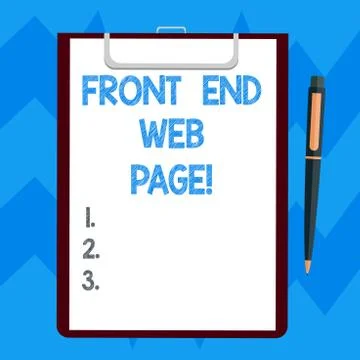 Text sign showing Front End Web Page. Conceptual photo Converting data into Ilustración de archivo