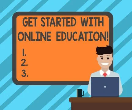 Text sign showing Get Started With Online Education. Conceptual photo Initiate 스톡 일러스트