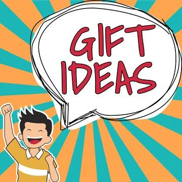 Text sign showing Gift Ideas. Word for a thought or suggestion for giving a Illustrazione stock