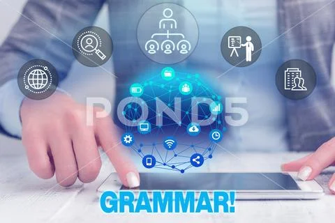Text sign showing Grammar. Conceptual photo whole system structure language Stock Photos