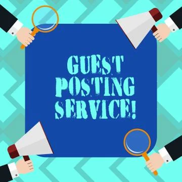 Text sign showing Guest Posting Service. Conceptual photo act of contributing a 스톡 일러스트