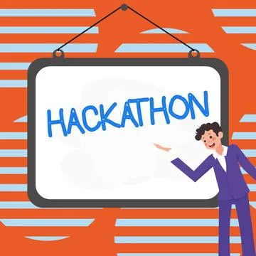 Text sign showing Hackathon. Word Written on event where large number of people Stock Illustration