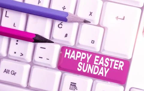 Text sign showing Happy Easter Sunday. Conceptual photo Greeting someone about 스톡 사진