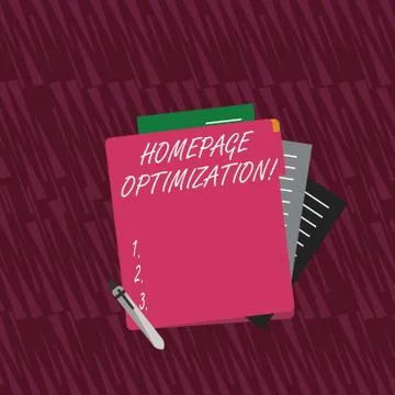Text sign showing Homepage Optimization. Conceptual photo improve a website s is 스톡 일러스트