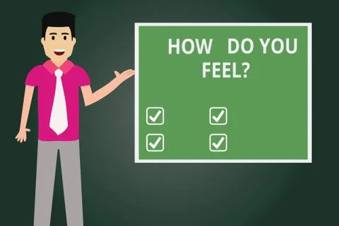 Text sign showing How Do You Feelquestion. Conceptual photo Tell us your Illustrazione stock