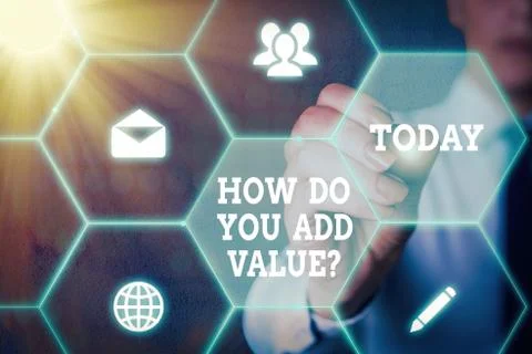Text sign showing How Do You Add Value Question. Conceptual photo improve work Stock Photos
