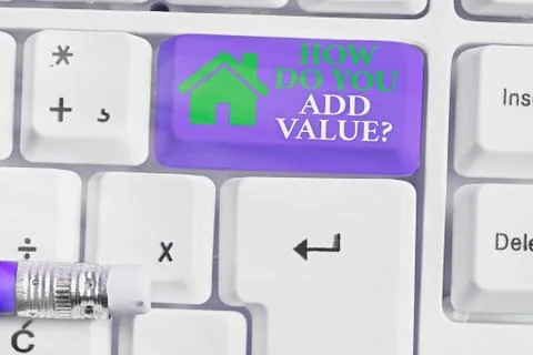 Text sign showing How Do You Add Value Question. Conceptual photo improve work Stock Photos