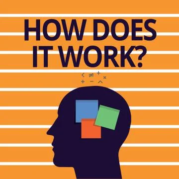 Text sign showing How Does It Work question. Conceptual photo Asking on how s Illustrazione stock