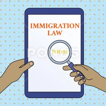 Text sign showing Immigration Law. Conceptual photo Emigration of a citizen Stock Illustration