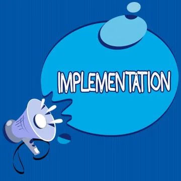 Text sign showing Implementation. Conceptual photo The process of making 스톡 일러스트