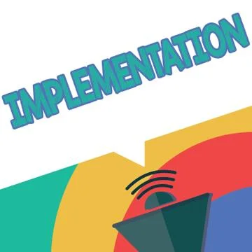 Text sign showing Implementation. Conceptual photo The process of making 스톡 일러스트