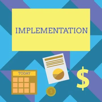 Text sign showing Implementation. Conceptual photo The process of making 스톡 일러스트