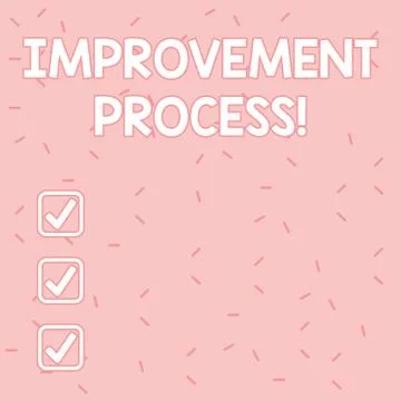 Text sign showing Improvement Process. Conceptual photo Ongoing effort to Illustrazione stock