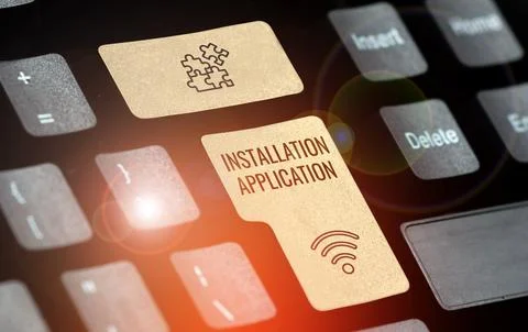 Text sign showing Installation Application. Word for the act of replacing an 写真素材