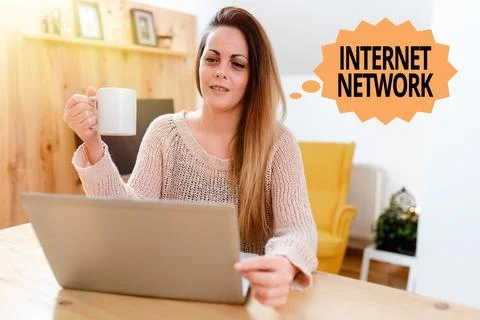Text sign showing Internet Network. Word Written on connects computers together Stock Photos