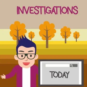 Text sign showing Investigations. Conceptual photo The formal action or Illustrazione stock