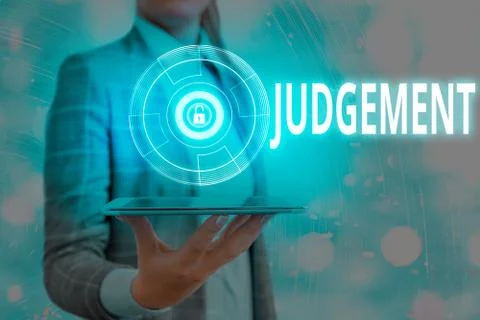 Text sign showing Judgement. Conceptual photo process of forming an evaluation Stock Photos