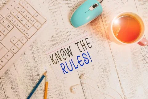 Text sign showing Know The Rules. Conceptual photo set explicit or regulation Stock Photos