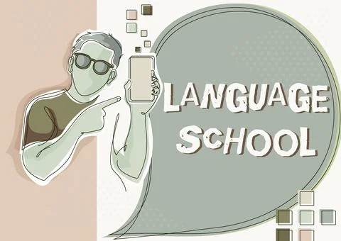Text sign showing Language School. Word for educational institution where Stock Illustration