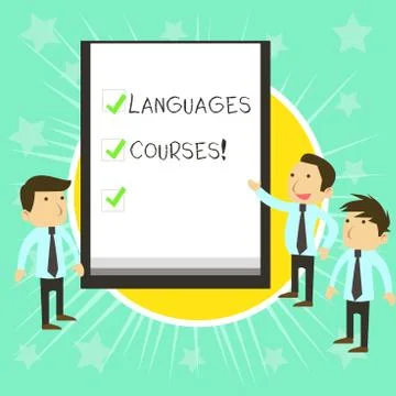 Text sign showing Languages Courses. Conceptual photo set of classes or a plan Stock Illustration