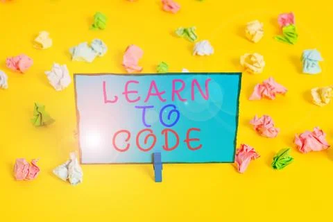 Text sign showing Learn To Code. Conceptual photo Learn to write Software Be a Stockfoto's
