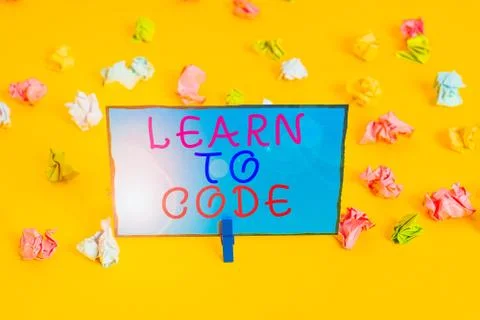 Text sign showing Learn To Code. Conceptual photo Learn to write Software Be a Stockfoto's