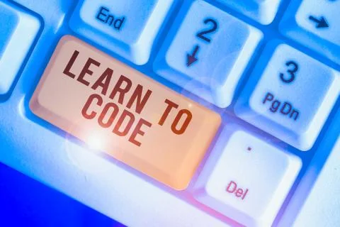 Text sign showing Learn To Code. Conceptual photo Learn to write Software Be a Stockfoto's