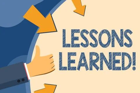 Text sign showing Lessons Learned. Conceptual photo learning gained from process Illustrazione stock