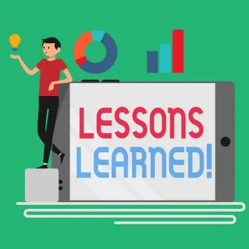 Text sign showing Lessons Learned. Conceptual photo learning gained from process Illustrazione stock