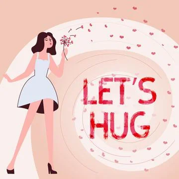 Text sign showing LETS HUG. Business showcase Cuddle between two lovers Stock Illustration