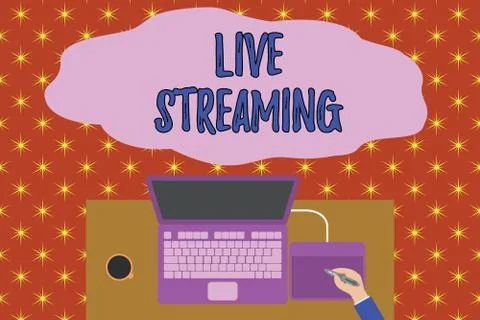Text sign showing Live Streaming. Conceptual photo Transmit live video coverage Stock Illustration