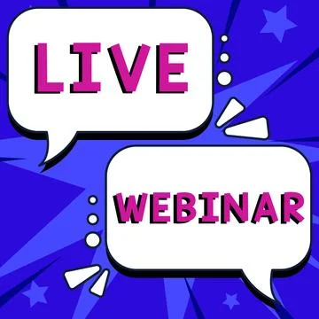 Text sign showing Live Webinar. Internet Concept Interactive seminar transmitted Illustrazione stock