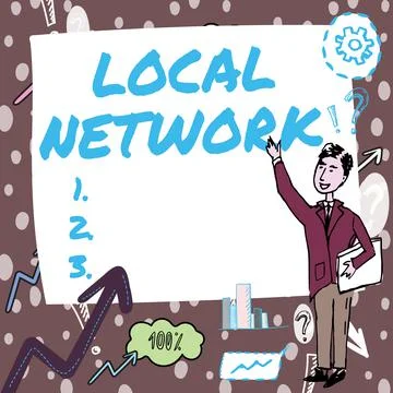 Text sign showing Local Network. Concept meaning Intranet LAN Radio Waves DSL Stock Illustration