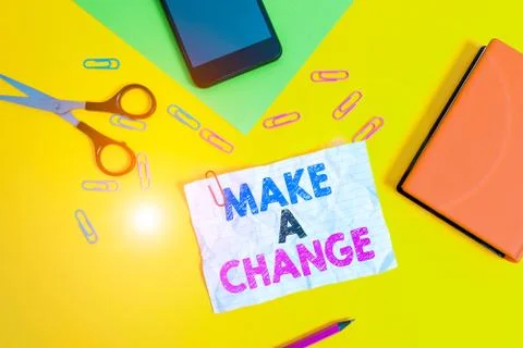Text sign showing Make A Change. Conceptual photo Create a Difference Alteration Foto stock