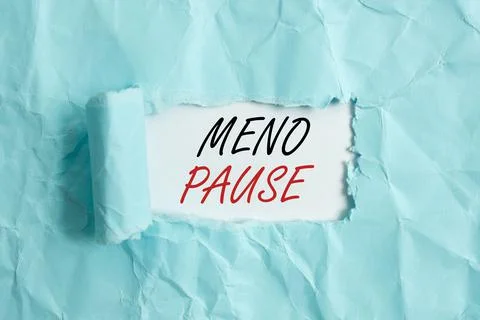Text sign showing Meno Pause. Conceptual photo the process through which a Stock Photos