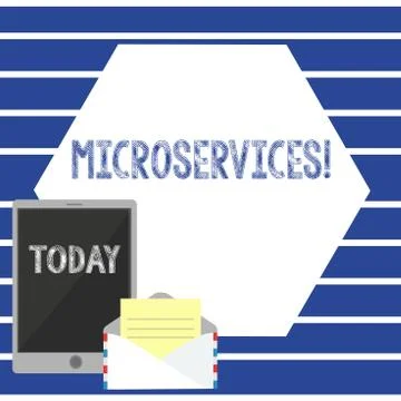 Text sign showing Microservices. Conceptual photo Software development technique Illustrazione stock