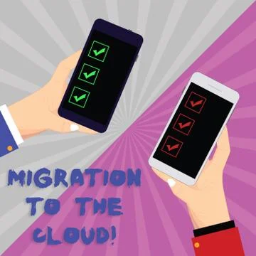 Text sign showing Migration To The Cloud. Conceptual photo Transfer data to Stock Illustration