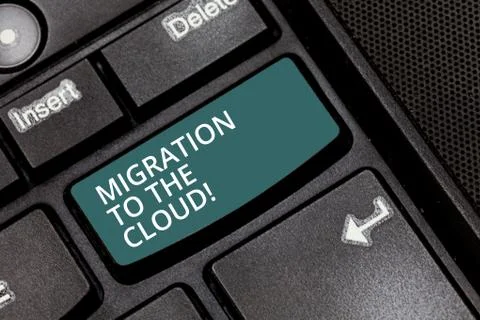 Text sign showing Migration To The Cloud. Conceptual photo Transfer data to Stock Photos