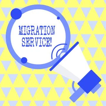 Text sign showing Migration Service. Conceptual photo moving of company data to Illustrazione stock