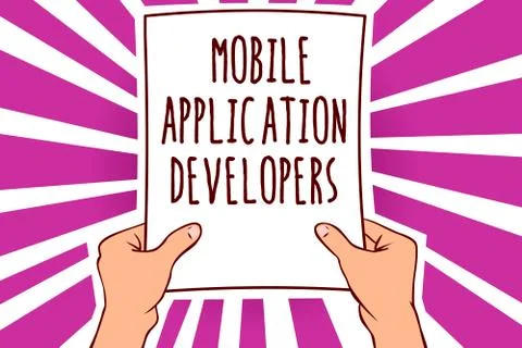 Text sign showing Mobile Application Developers. Conceptual photo create soft Stock Illustration