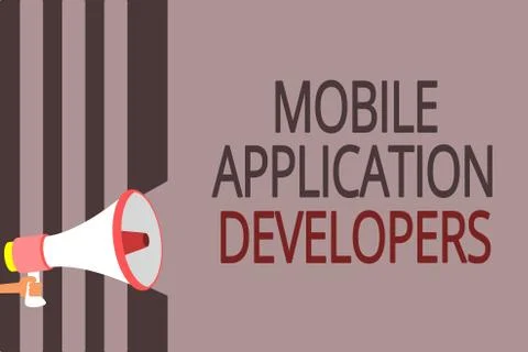 Text sign showing Mobile Application Developers. Conceptual photo create soft Stock Illustration