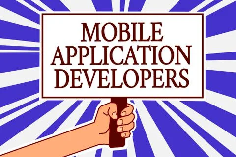Text sign showing Mobile Application Developers. Conceptual photo create soft Stock Illustration