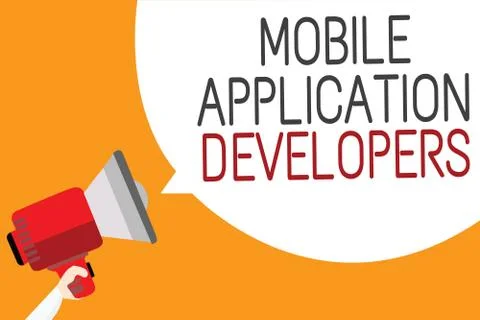 Text sign showing Mobile Application Developers. Conceptual photo create soft Stock Illustration