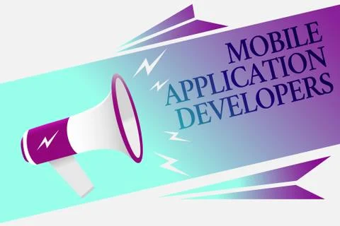 Text sign showing Mobile Application Developers. Conceptual photo create soft Stock Illustration